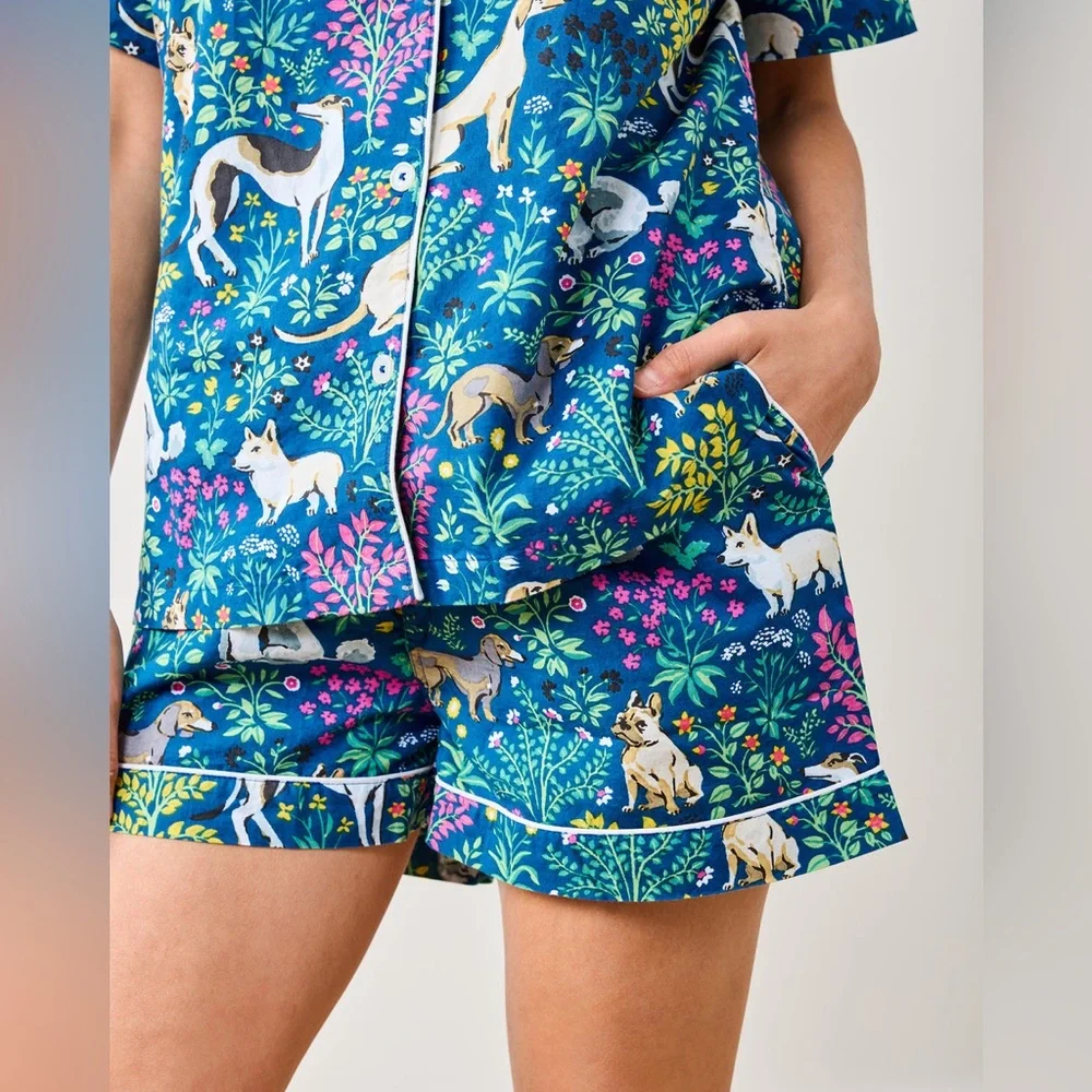 Printfresh Blue Floral & Dog-Print Short Pajama Set